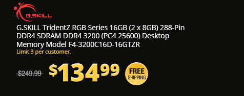 G.SKILL TridentZ RGB Series 16GB (2 x 8GB) 288-Pin DDR4 SDRAM DDR4 3200 (PC4 25600) Desktop Memory Model F4-3200C16D-16GTZR