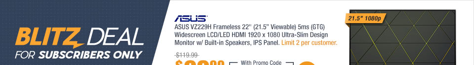 ASUS VZ229H Frameless 21.5" 5ms (GTG) Widescreen LCD/LED HDMI 1920 x 1080 Ultra-Slim Design Monitor w/ Built-in Speakers, IPS Panel 
