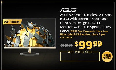 ASUS VZ239H Frameless 23” 5ms (GTG) Widescreen 1920 x 1080 Ultra-Slim Design LCD/LED Monitor w/ Built-in Speakers, IPS Panel