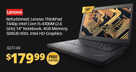Refurbished: Lenovo ThinkPad T440p Intel Core i5-4300M (2.6 GHz) 14" Notebook, 4GB Memory, 500GB HDD, Intel HD Graphics