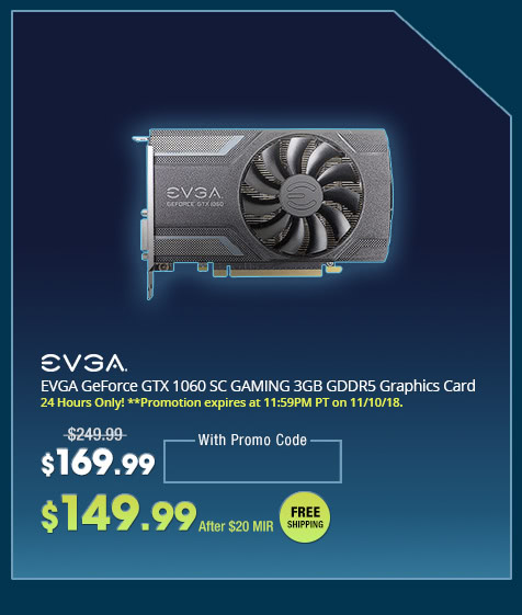 EVGA GeForce GTX 1060 SC GAMING 3GB GDDR5 Graphics Card