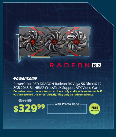 PowerColor RED DRAGON Radeon RX Vega 56 DirectX 12 8GB 2048-Bit HBM2 CrossFireX Support ATX Video Card