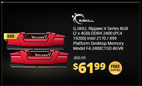 G.SKILL Ripjaws V Series 8GB (2 x 4GB) DDR4 2400 (PC4 19200) Intel Z170 / X99 Platform Desktop Memory Model F4-2400C15D-8GVR