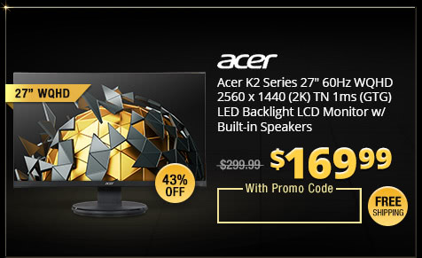 Acer K2 Series 27" 60Hz WQHD 2560 x 1440 (2K) TN 1ms (GTG) LED Backlight LCD Monitor w/ Built-in Speakers