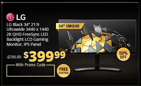 LG Black 34" 21:9 Ultrawide 3440 x 1440 2K QHD FreeSync LED Backlight LCD Gaming Monitor, IPS Panel