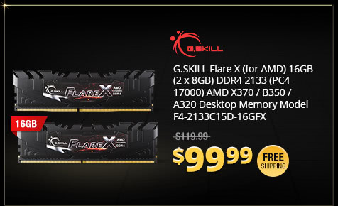 G.SKILL Flare X (for AMD) 16GB (2 x 8GB) DDR4 2133 (PC4 17000) AMD X370 / B350 / A320 Desktop Memory Model F4-2133C15D-16GFX