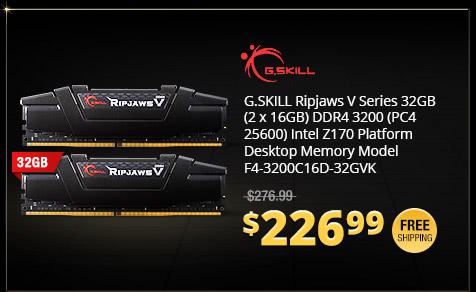 G.SKILL Ripjaws V Series 32GB (2 x 16GB) DDR4 3200 (PC4 25600) Intel Z170 Platform Desktop Memory Model F4-3200C16D-32GVK