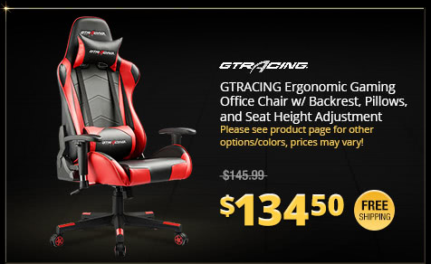 GTRACING Ergonomic Gaming Office Chair w/ Backrest, Pillows, and Seat Height Adjustment