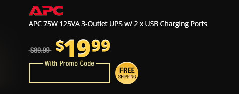 APC 75W 125VA 3-Outlet UPS w/ 2 x USB Charging Ports