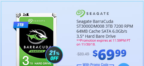 Seagate BarraCuda ST3000DM008 3TB 7200 RPM 64MB Cache SATA 6.0Gb/s 3.5" Hard Bare Drive