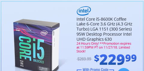 Intel Core i5-8600K Coffee Lake 6-Core 3.6 GHz (4.3 GHz Turbo) LGA 1151 (300 Series) 95W Desktop Processor Intel UHD Graphics 630
