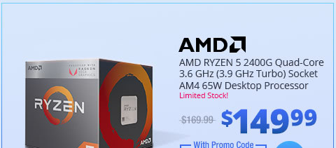 AMD RYZEN 5 2400G Quad-Core 3.6 GHz (3.9 GHz Turbo) Socket AM4 65W Desktop Processor