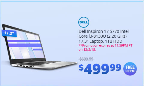 Dell Inspiron 17 5770 Intel Core i3-8130U (2.20 GHz) 17.3" Laptop, 1TB HDD