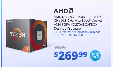 AMD RYZEN 7 2700X 8-Core 3.7 GHz (4.3 GHz Max Boost) Socket AM4 105W YD270XBGAFBOX Desktop Processor