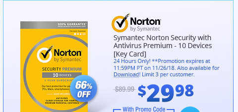 Symantec Norton Security w/ Antivirus Premium - 10 Devices [Key Card]