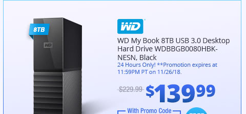 WD My Book 8TB USB 3.0 Desktop Hard Drive WDBBGB0080HBK-NESN, Black