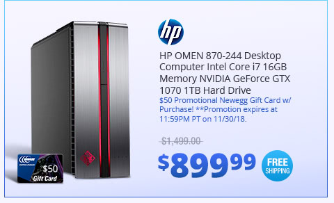 HP OMEN 870-244 Desktop Computer Intel Core i7 16GB Memory NVIDIA GeForce GTX 1070 1TB Hard Drive