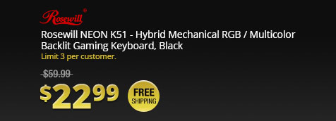 Rosewill NEON K51 - Hybrid Mechanical RGB / Multicolor Backlit Gaming Keyboard, Black