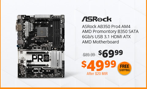 ASRock AB350 Pro4 AM4 AMD Promontory B350 SATA 6Gb/s USB 3.1 HDMI ATX AMD Motherboard