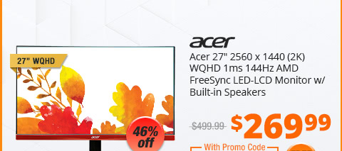 Acer 27" 2560 x 1440 (2K) WQHD 1ms 144Hz AMD FreeSync LED-LCD Monitor w/ Built-in Speakers