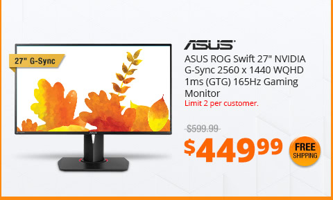ASUS ROG Swift 27" NVIDIA G-Sync 2560 x 1440 WQHD 1ms (GTG) 165Hz Gaming Monitor