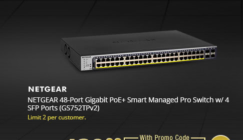 NETGEAR 48-Port Gigabit PoE+ Smart Managed Pro Switch w/ 4 SFP Ports (GS752TPv2)