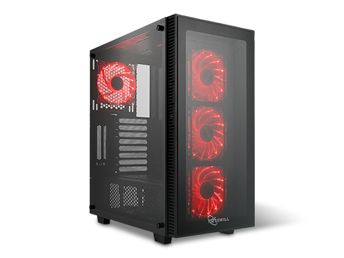Rosewill ATX Mid Tower Gaming PC Computer Case w/ Red LED Fans, Tempered Glass/Steel, Optimal Airflow, USB 3.0