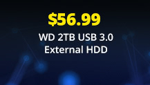 $56.99 WD 2TB USB 3.0 Ext. HDD 