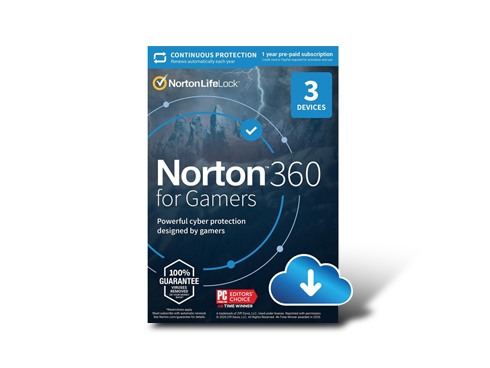Norton 360 For Gamers 2021 - Includes VPN, Cloud Backup, Gamer Tags & Dark Web Monitor for 3 Devices 1 Year with Auto-Renewal [Download]