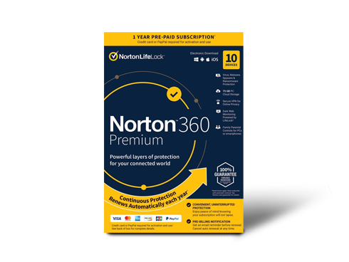 Norton 360 Premium 2021 - Antivirus software for 10 Devices with Auto Renewal - Includes VPN, PC Cloud Backup & Dark Web Monitoring powered by LifeLock  [Key card]