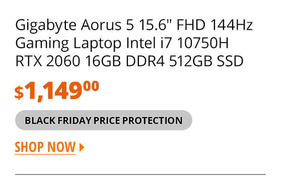 Gigabyte Aorus 5 15.6" FHD 144Hz Gaming Laptop Intel i7 10750H RTX 2060 16GB DDR4 512GB SSD 