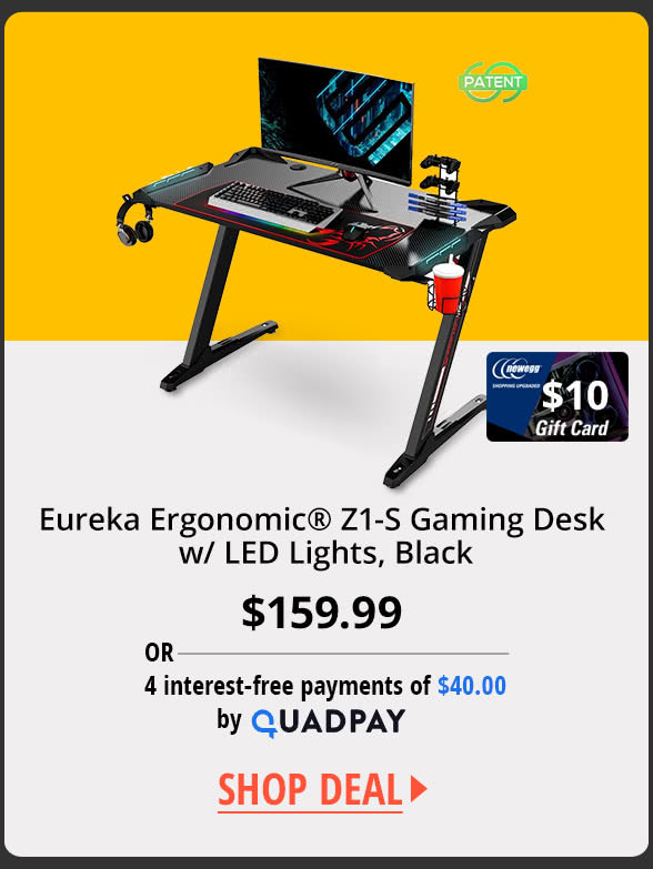 Eureka Ergonomic┬« Z1-S Gaming Desk w/ LED Lights, Black