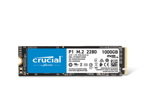 Crucial P1 1TB 3D NAND NVMe PCIe Internal SSD, up to 2000 MB/s - CT1000P1SSD8