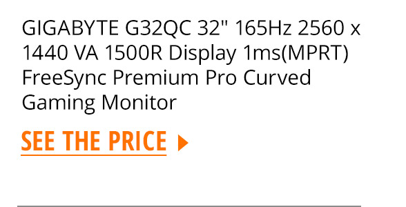 GIGABYTE G32QC 32" 165Hz 2560 x 1440 VA 1500R Display 1ms(MPRT) FreeSync Premium Pro Curved Gaming Monitor