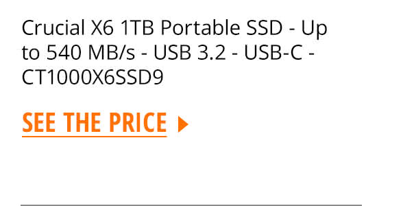 Crucial X6 1TB Portable SSD - Up to 540 MB/s - USB 3.2 - USB-C - CT1000X6SSD9