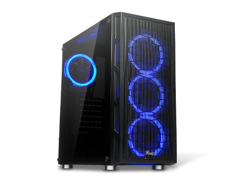 Rosewill ATX Mid Tower Tempered Glass and Steel Gaming PC Case w/ Dual Ring Blue LED Fans, 360mm