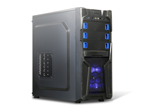 DIYPC Solo-T2-BK Black USB 3.0 ATX Mid Tower Gaming Computer Case w/ 2 x Blue Fans