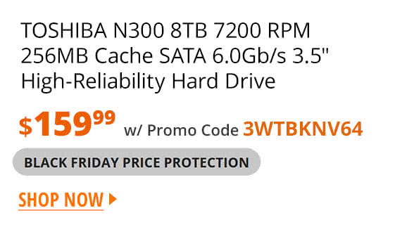 TOSHIBA N300 8TB 7200 RPM 256MB Cache SATA 6.0Gb/s 3.5" High-Reliability Hard Drive