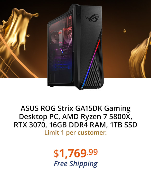 ASUS ROG Strix GA15DK Gaming Desktop PC, AMD Ryzen 7 5800X, RTX 3070, 16GB DDR4 RAM, 1TB SSD