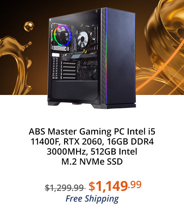 ABS Master Gaming PC Intel i5 11400F, RTX 2060, 16GB DDR4 3000MHz, 512GB Intel M.2 NVMe SSD