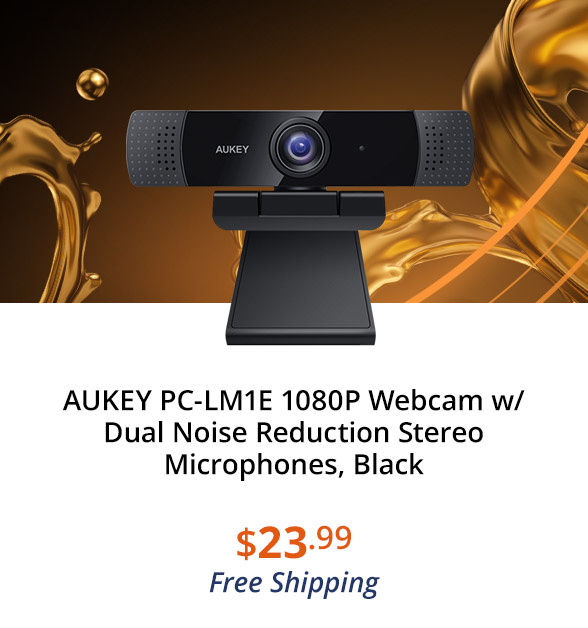 AUKEY PC-LM1E 1080P Webcam w/ Dual Noise Reduction Stereo Microphones, Black