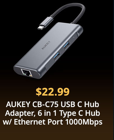 AUKEY CB-C75 USB C Hub Adapter, 6 in 1 Type C Hub w/ Ethernet Port 1000Mbps