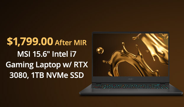 MSI 15.6" Intel i7 Gaming Laptop w/ RTX 3080, 1TB NVMe SSD