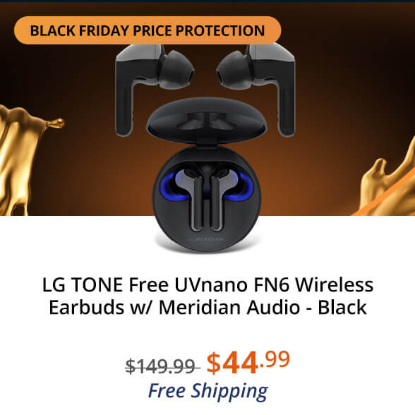 LG TONE Free UVnano FN6 Wireless Earbuds w/ Meridian Audio - Black