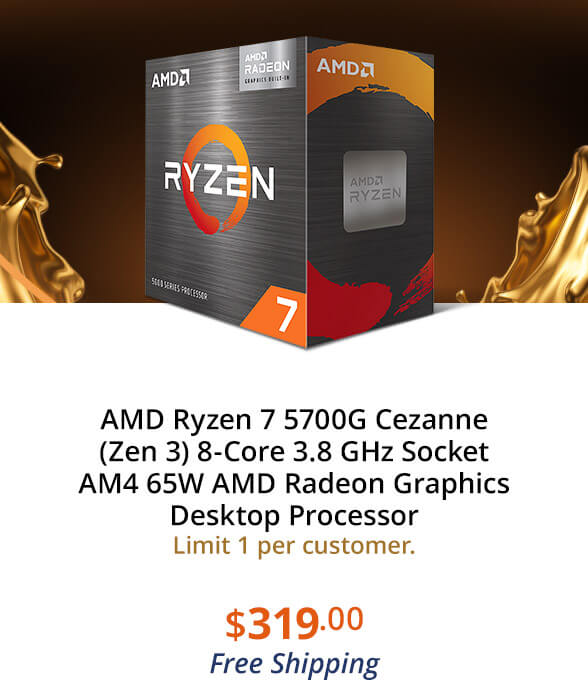 AMD Ryzen 7 5700G Cezanne (Zen 3) 8-Core 3.8 GHz Socket AM4 65W AMD Radeon Graphics Desktop Processor