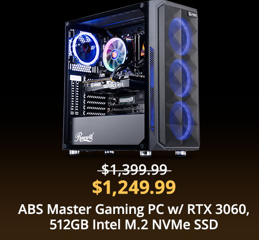 $1,249.99 ABS Master Gaming PC w/ RTX 3060, 512GB Intel M.2 NVMe SSD