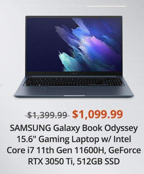 SAMSUNG Galaxy Book Odyssey 15.6" Gaming Laptop w/ Intel Core i7 11th Gen 11600H, GeForce RTX 3050 Ti, 512GB SSD