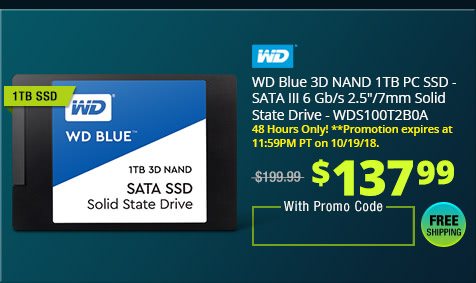 WD Blue 3D NAND 1TB PC SSD - SATA III 6 Gb/s 2.5"/7mm Solid State Drive - WDS100T2B0A