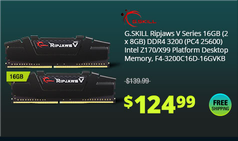G.SKILL Ripjaws V Series 16GB (2 x 8GB) DDR4 3200 (PC4 25600) Intel Z170/X99 Platform Desktop Memory, F4-3200C16D-16GVKB