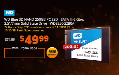 WD Blue 3D NAND 250GB PC SSD - SATA III 6 Gb/s 2.5"/7mm Solid State Drive - WDS250G2B0A
